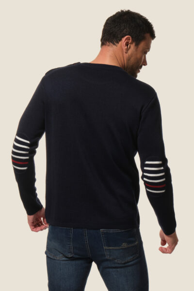 Pull homme uni col rond avec patchs coudes Eloi