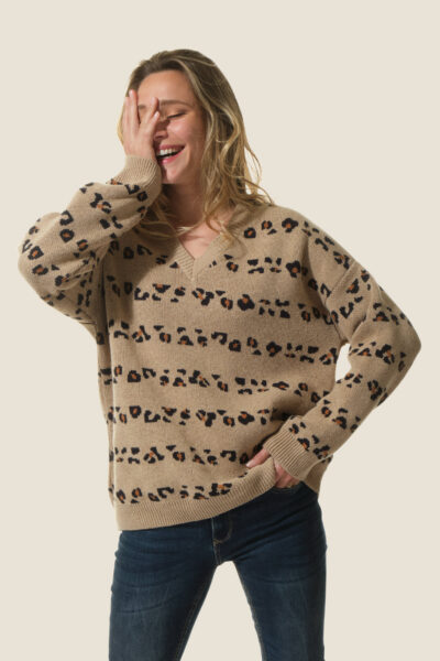 Pull femme à rayures imprimé léopard Camelise