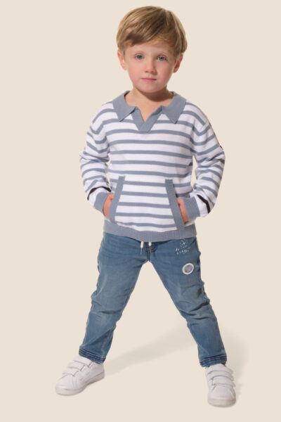 Pull garçon rayé esprit polo Dylan Hublot Mode Marine