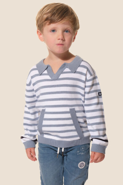 Pull garçon rayé esprit polo Dylan Hublot Mode Marine