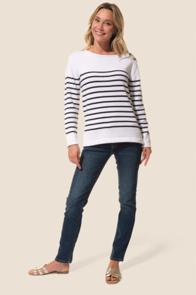 Pull femme classique rayé avec boutons épaules Hublot Mode Marine