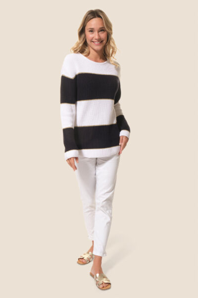 Pull femme rayé lurex col rond Sylvie Hublot Mode Marine