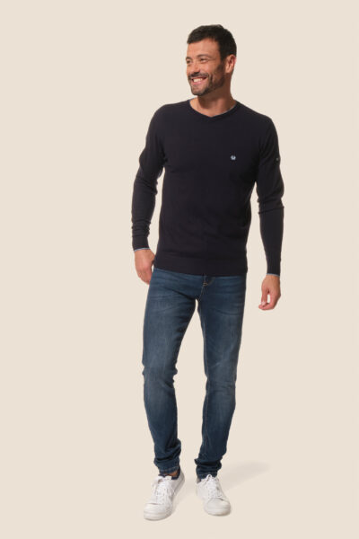 Pull homme en maille uni col V Watson Hublot Mode Marine