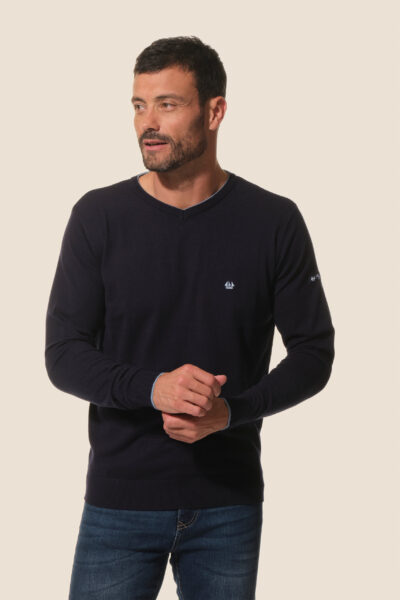 Pull homme en maille uni col V Watson Hublot Mode Marine