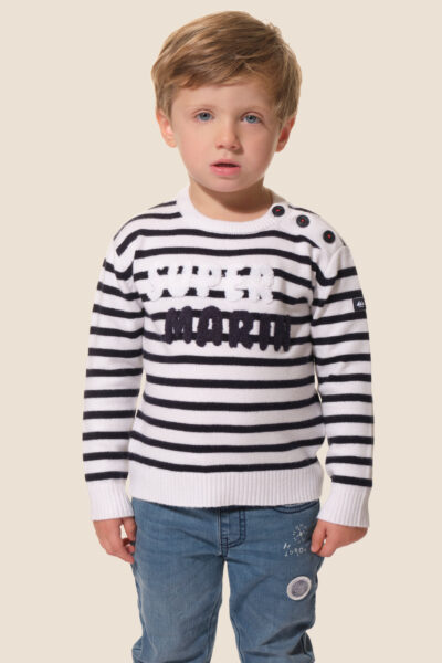 Pull garçon rayé col rond avec animation Hublot Mode Marine