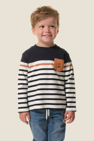 Tee-shirt manches longues garçon poche contrastée Hublot Mode Marine