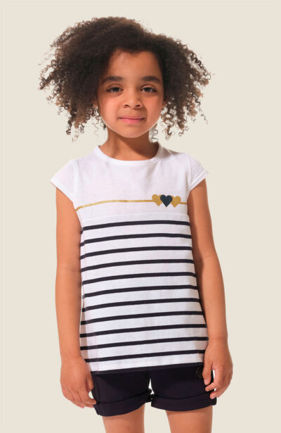 Tee-shirt fille manches courtes, détail cœur en lurex, Hublot Mode Marine