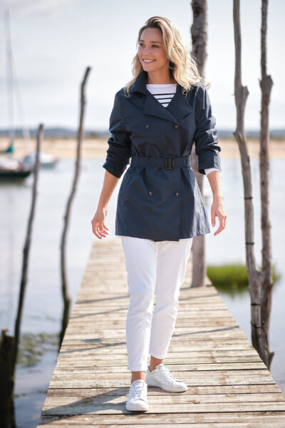 Coupe-vent imperméable forme trench avec capuche amovible, déperlant et respirant, Hublot Mode Marine